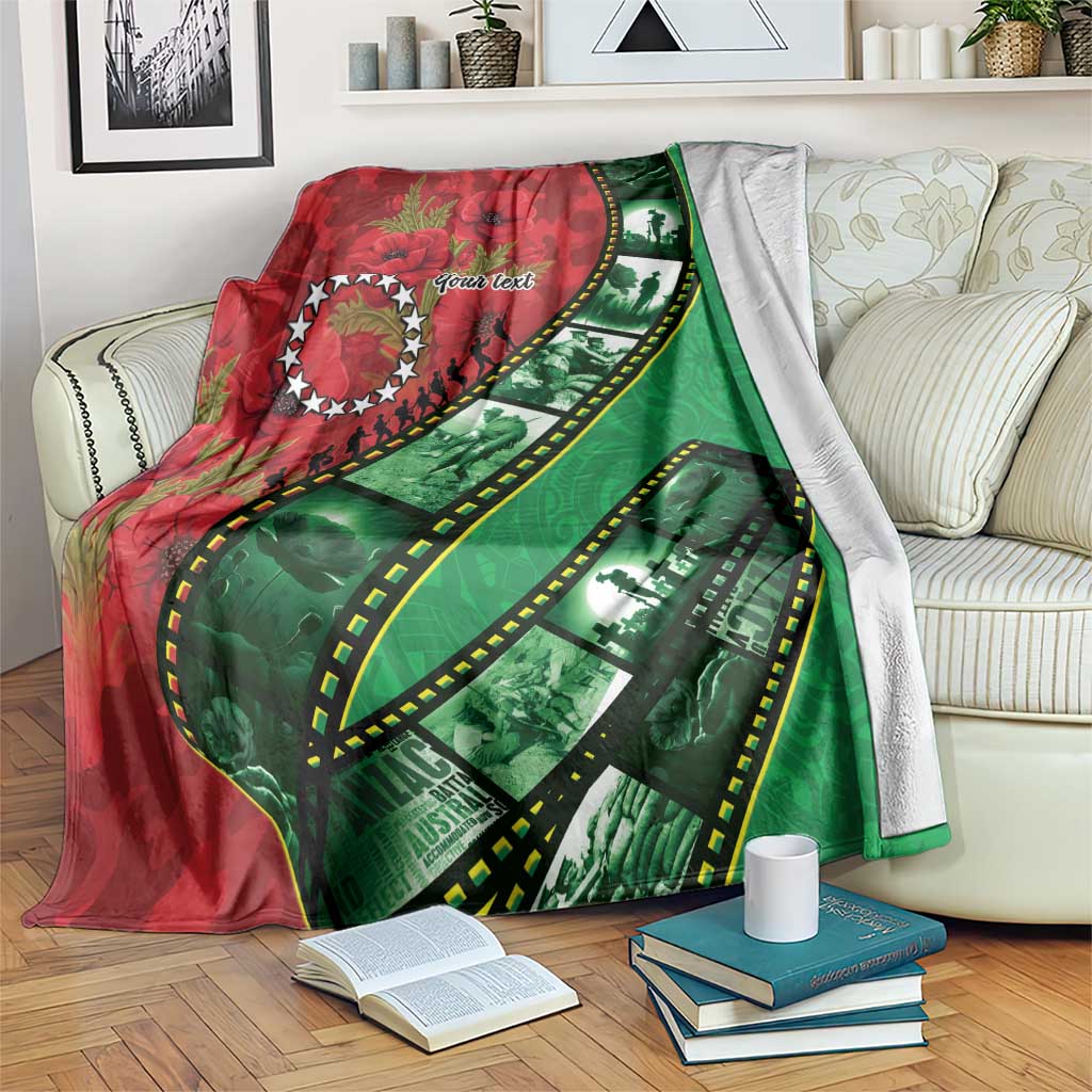 Personalised Cook Islands ANZAC 1915-2026 Filmstrip Blanket Lest We Forget 25 April LT9 Green - Polynesian Pride