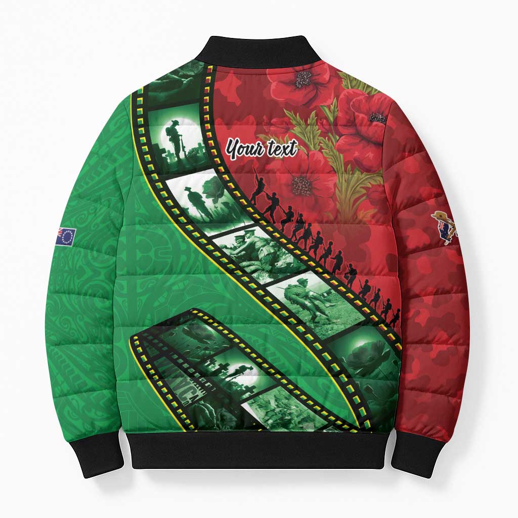 Personalised Cook Islands ANZAC 1915-2026 Filmstrip Bomber Puffer Jacket Lest We Forget 25 April LT9 - Polynesian Pride
