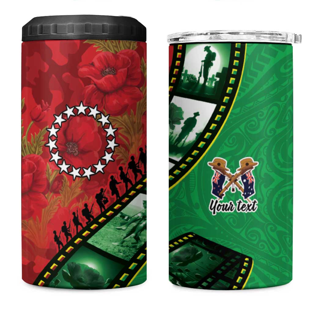 Personalised Cook Islands ANZAC 1915-2026 Filmstrip 4 in 1 Can Cooler Tumbler Lest We Forget 25 April LT9 One Size: 16 oz Green - Polynesian Pride