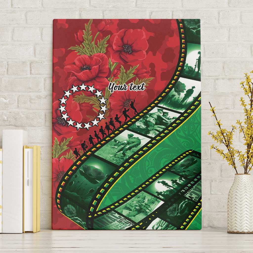 Personalised Cook Islands ANZAC 1915-2026 Filmstrip Canvas Wall Art Lest We Forget 25 April LT9 Without Frame Green - Polynesian Pride