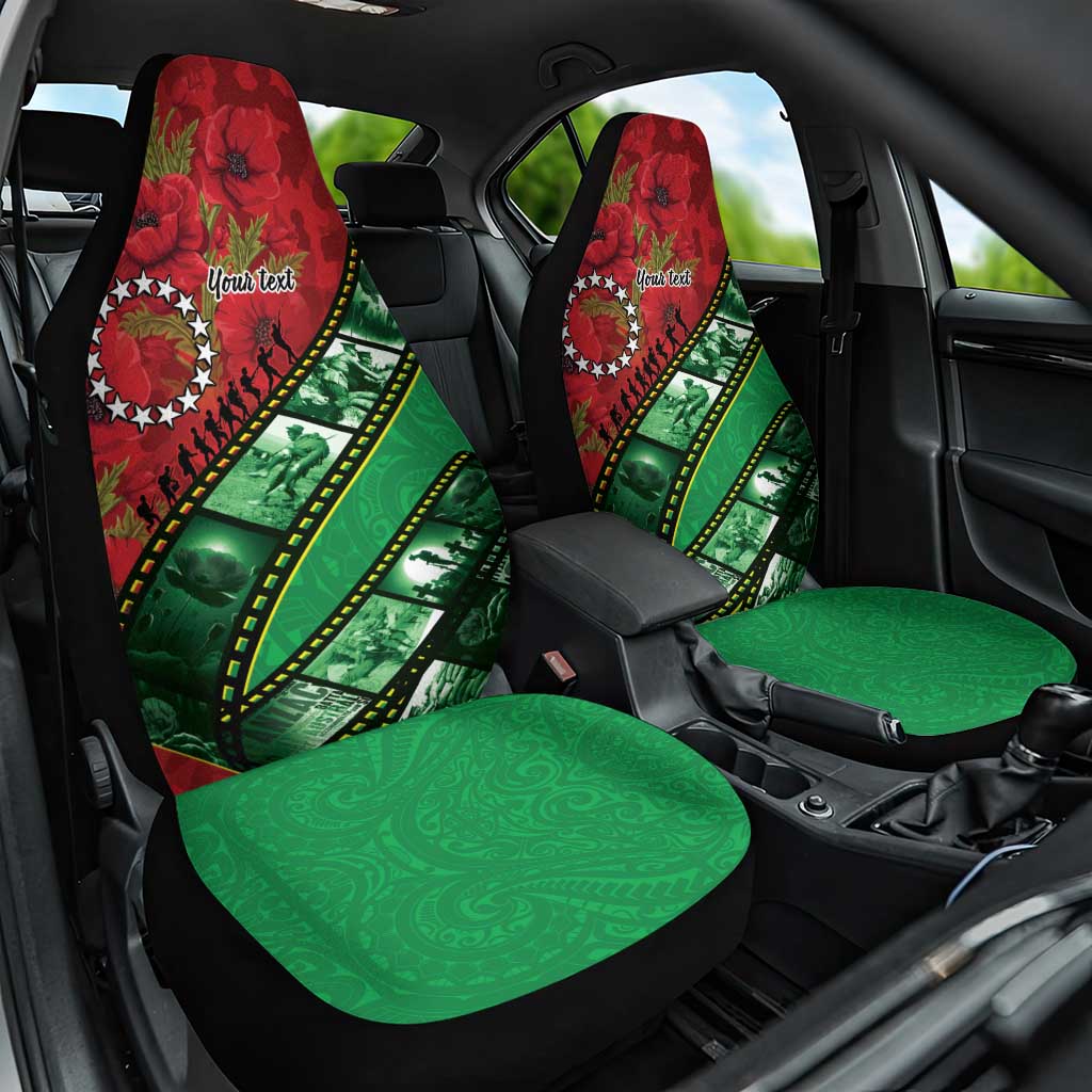 Personalised Cook Islands ANZAC 1915-2026 Filmstrip Car Seat Cover Lest We Forget 25 April LT9 One Size Green - Polynesian Pride