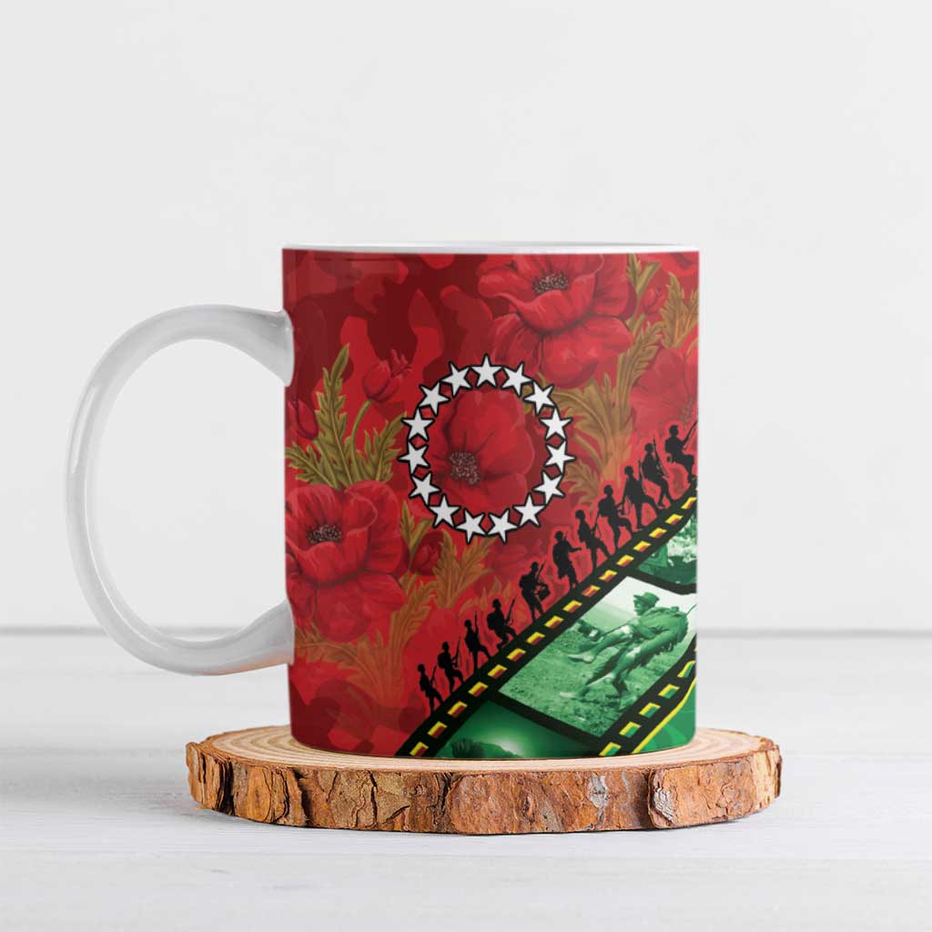Personalised Cook Islands ANZAC 1915-2026 Filmstrip Ceramic Mug Lest We Forget 25 April LT9 Green - Polynesian Pride