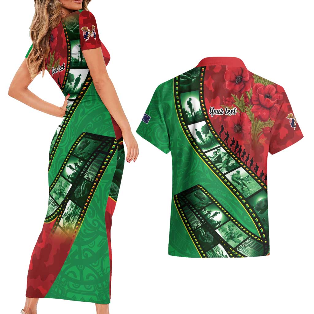 Personalised Cook Islands ANZAC 1915-2026 Filmstrip Couples Matching Short Sleeve Bodycon Dress and Hawaiian Shirt Lest We Forget 25 April