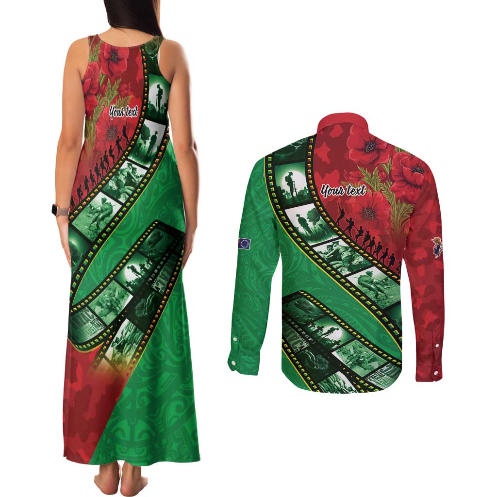 Personalised Cook Islands ANZAC 1915-2026 Filmstrip Couples Matching Tank Maxi Dress and Long Sleeve Button Shirt Lest We Forget 25 April