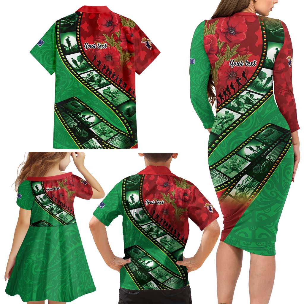 Personalised Cook Islands ANZAC 1915-2026 Filmstrip Family Matching Long Sleeve Bodycon Dress and Hawaiian Shirt Lest We Forget 25 April