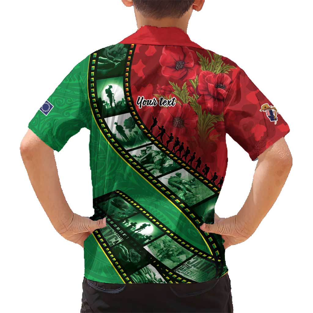 Personalised Cook Islands ANZAC 1915-2026 Filmstrip Family Matching Off The Shoulder Long Sleeve Dress and Hawaiian Shirt Lest We Forget 25 April