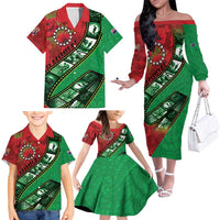 Personalised Cook Islands ANZAC 1915-2026 Filmstrip Family Matching Off The Shoulder Long Sleeve Dress and Hawaiian Shirt Lest We Forget 25 April