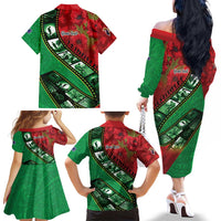 Personalised Cook Islands ANZAC 1915-2026 Filmstrip Family Matching Off The Shoulder Long Sleeve Dress and Hawaiian Shirt Lest We Forget 25 April