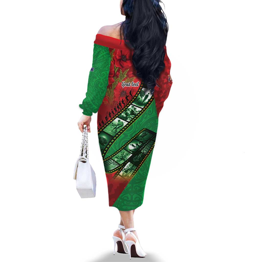 Personalised Cook Islands ANZAC 1915-2026 Filmstrip Family Matching Off The Shoulder Long Sleeve Dress and Hawaiian Shirt Lest We Forget 25 April