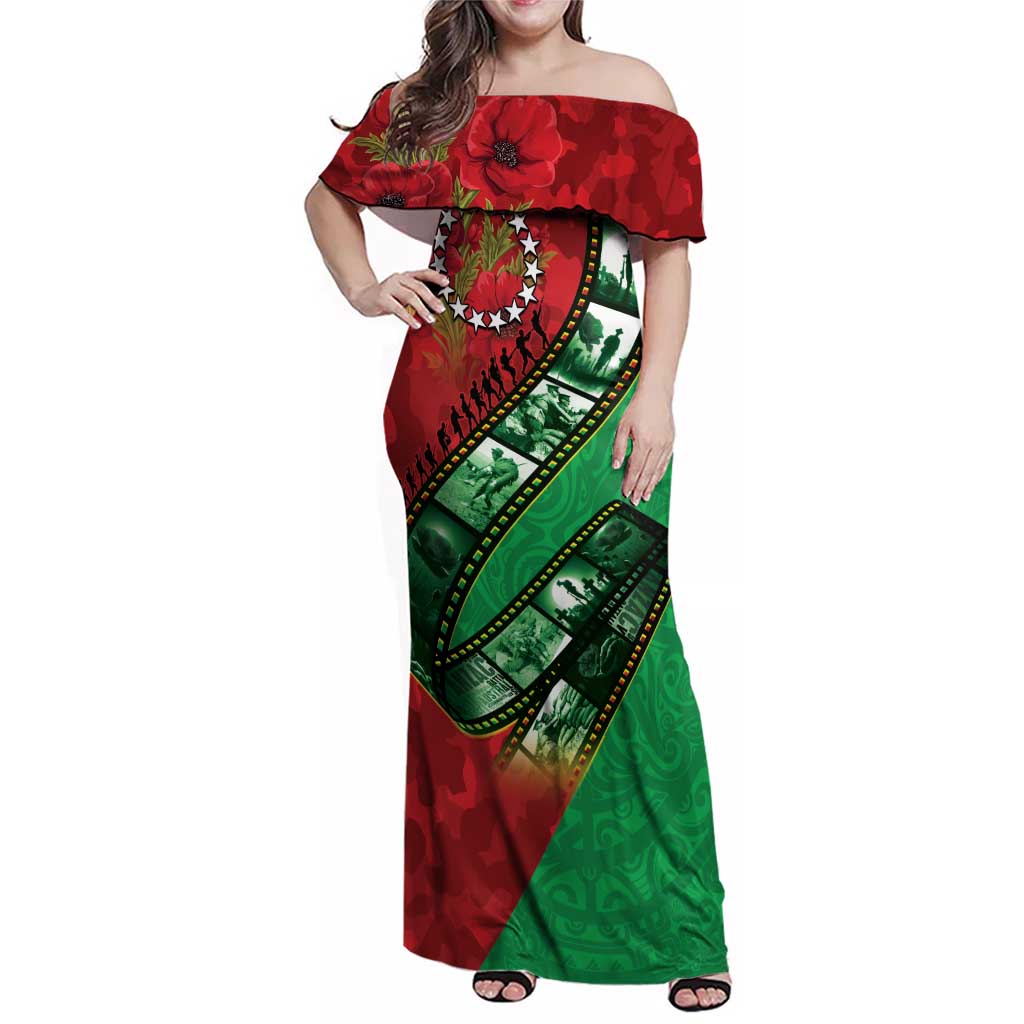 Personalised Cook Islands ANZAC 1915-2026 Filmstrip Family Matching Off Shoulder Maxi Dress and Hawaiian Shirt Lest We Forget 25 April