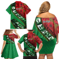 Personalised Cook Islands ANZAC 1915-2026 Filmstrip Family Matching Off Shoulder Short Dress and Hawaiian Shirt Lest We Forget 25 April