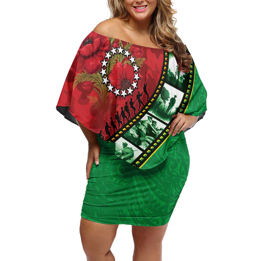 Personalised Cook Islands ANZAC 1915-2026 Filmstrip Family Matching Off Shoulder Short Dress and Hawaiian Shirt Lest We Forget 25 April