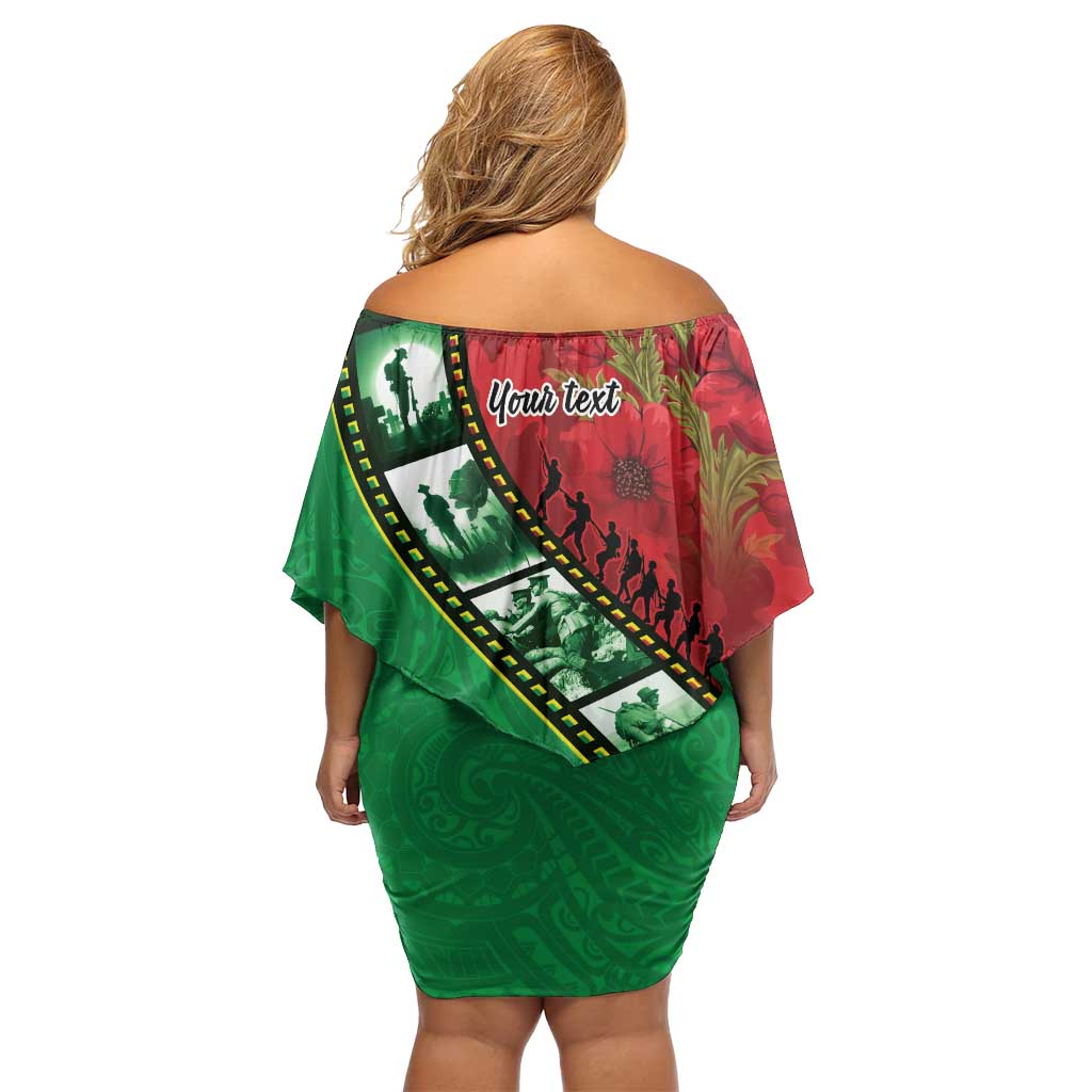 Personalised Cook Islands ANZAC 1915-2026 Filmstrip Family Matching Off Shoulder Short Dress and Hawaiian Shirt Lest We Forget 25 April
