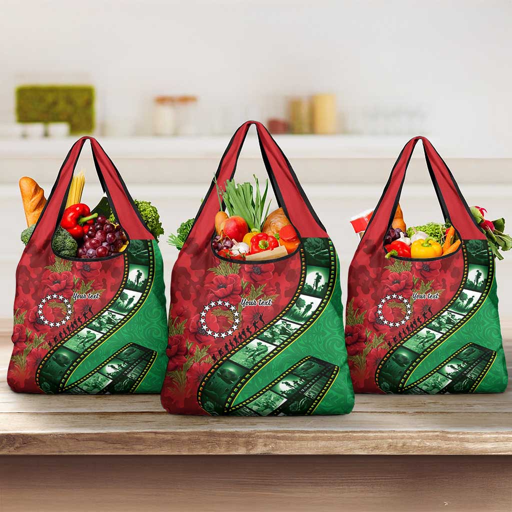 Personalised Cook Islands ANZAC 1915-2026 Filmstrip Grocery Bag Lest We Forget 25 April LT9 3-pack One Size Green - Polynesian Pride