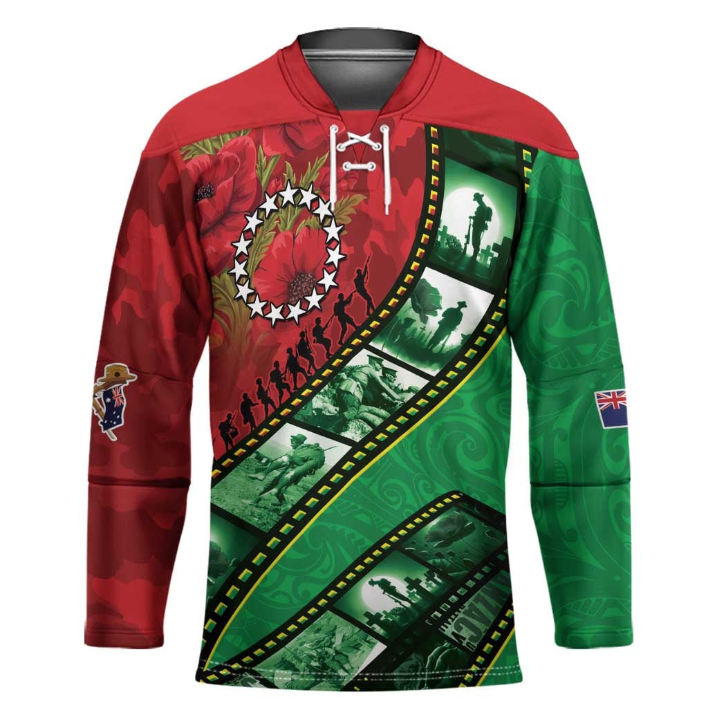 Personalised Cook Islands ANZAC 1915-2026 Filmstrip Hockey Jersey Lest We Forget 25 April LT9 Unisex Green - Polynesian Pride