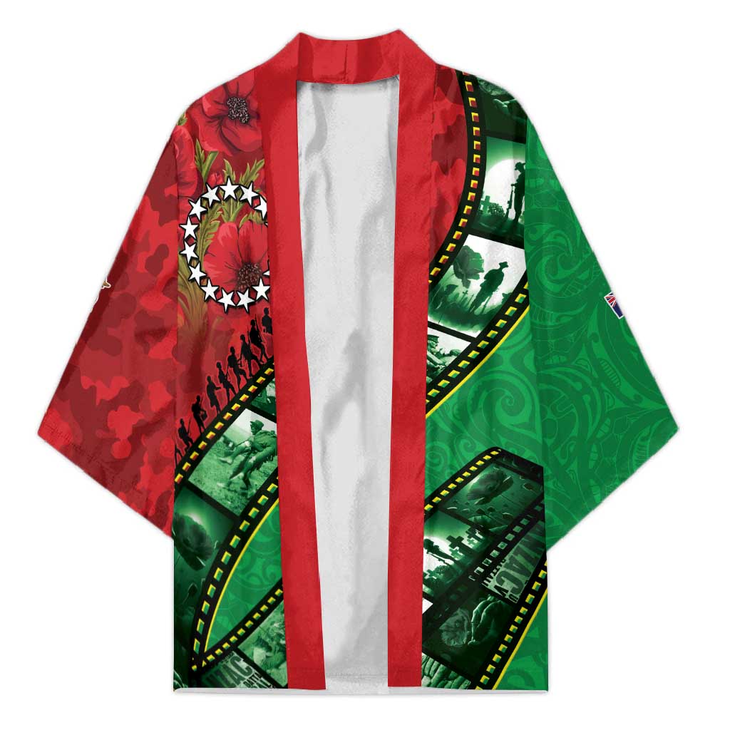 Personalised Cook Islands ANZAC 1915-2026 Filmstrip Kimono Lest We Forget 25 April LT9 Unisex Green - Polynesian Pride