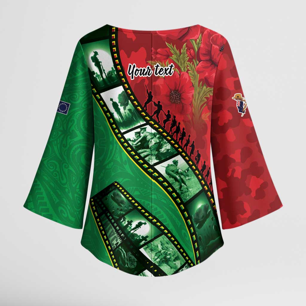 Personalised Cook Islands ANZAC 1915-2026 Filmstrip Kimono Sleeve Blouse Lest We Forget 25 April