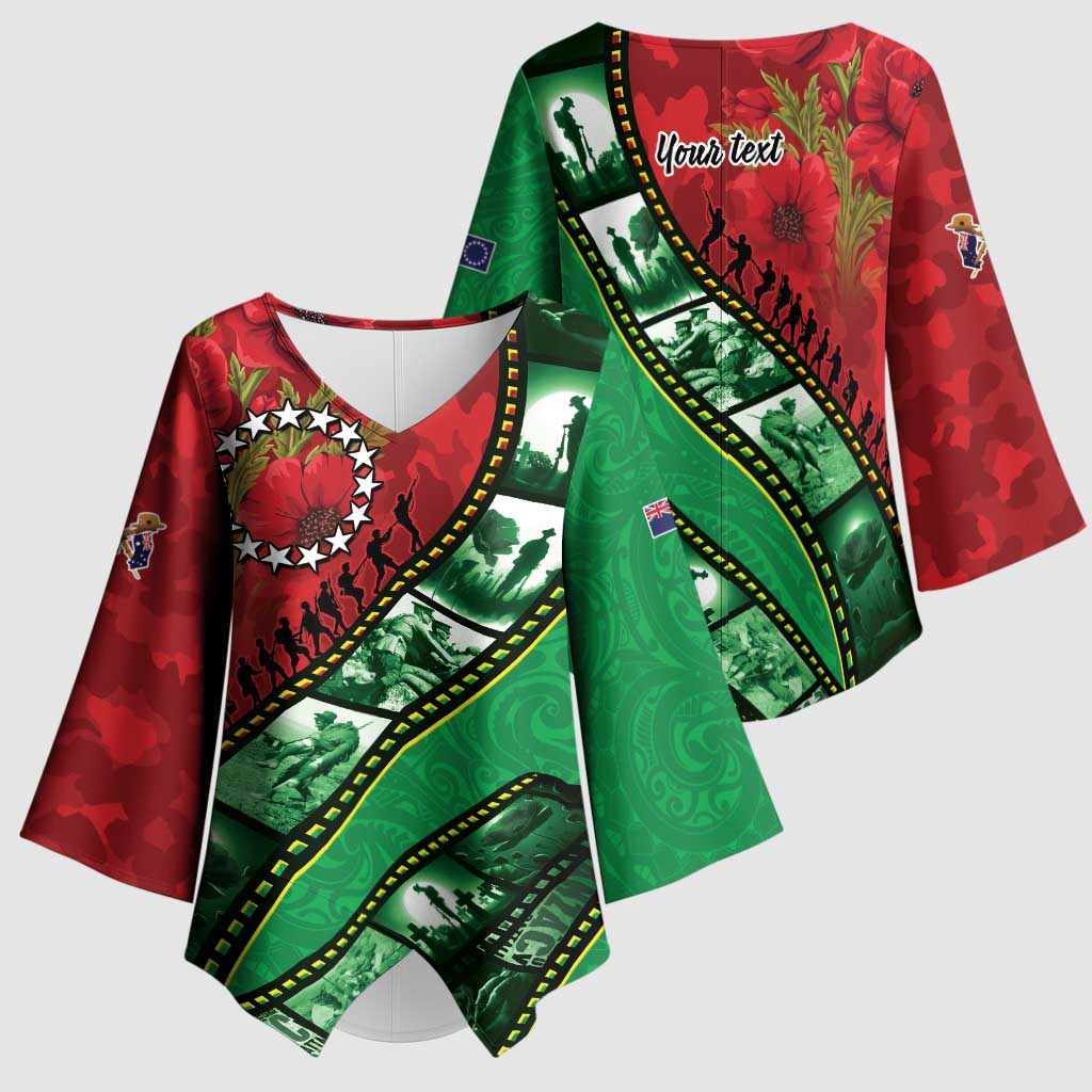 Personalised Cook Islands ANZAC 1915-2026 Filmstrip Kimono Sleeve Blouse Lest We Forget 25 April
