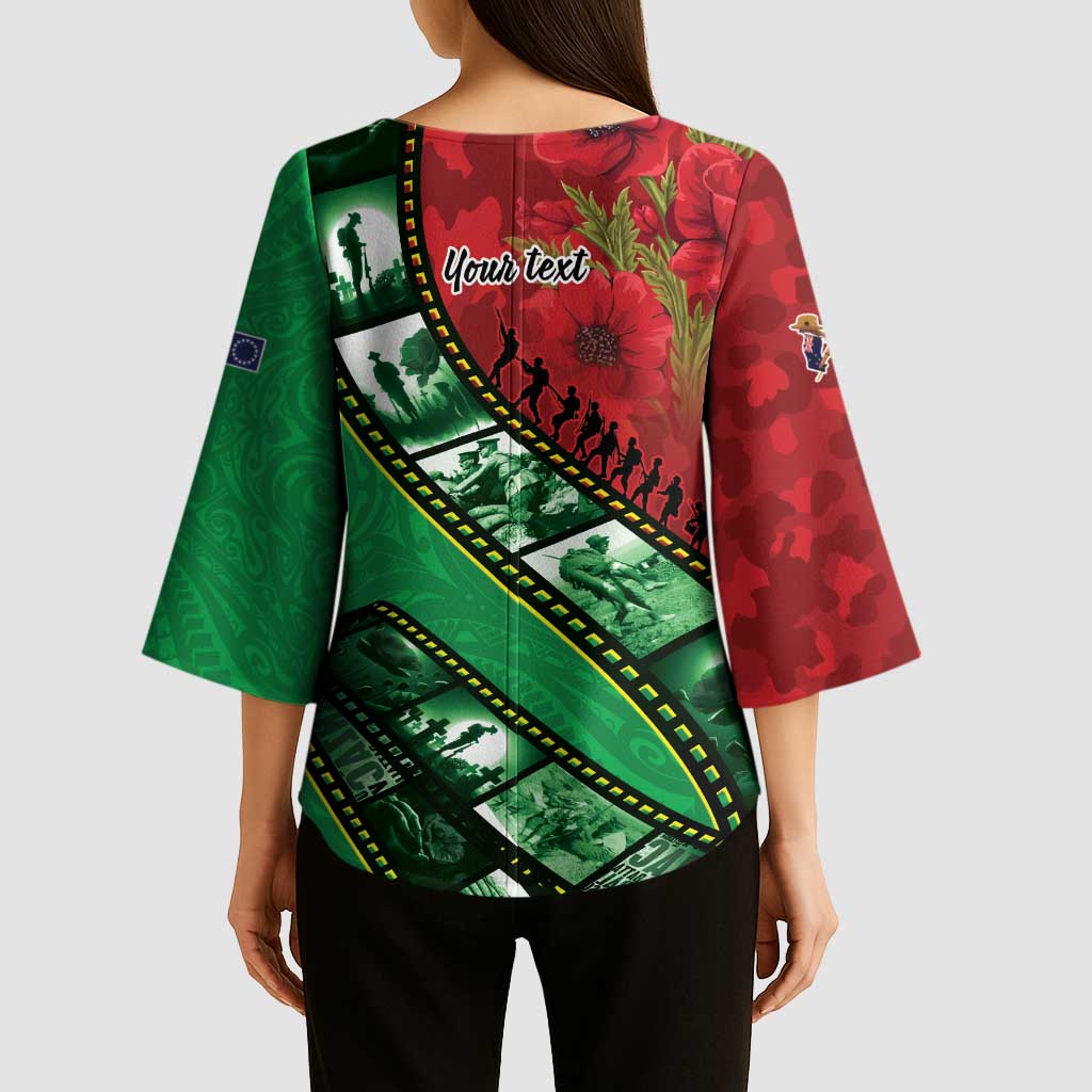 Personalised Cook Islands ANZAC 1915-2026 Filmstrip Kimono Sleeve Blouse Lest We Forget 25 April