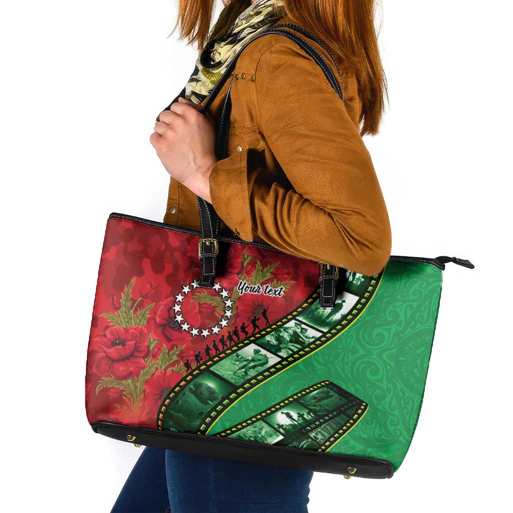 Personalised Cook Islands ANZAC 1915-2026 Filmstrip Leather Tote Bag Lest We Forget 25 April