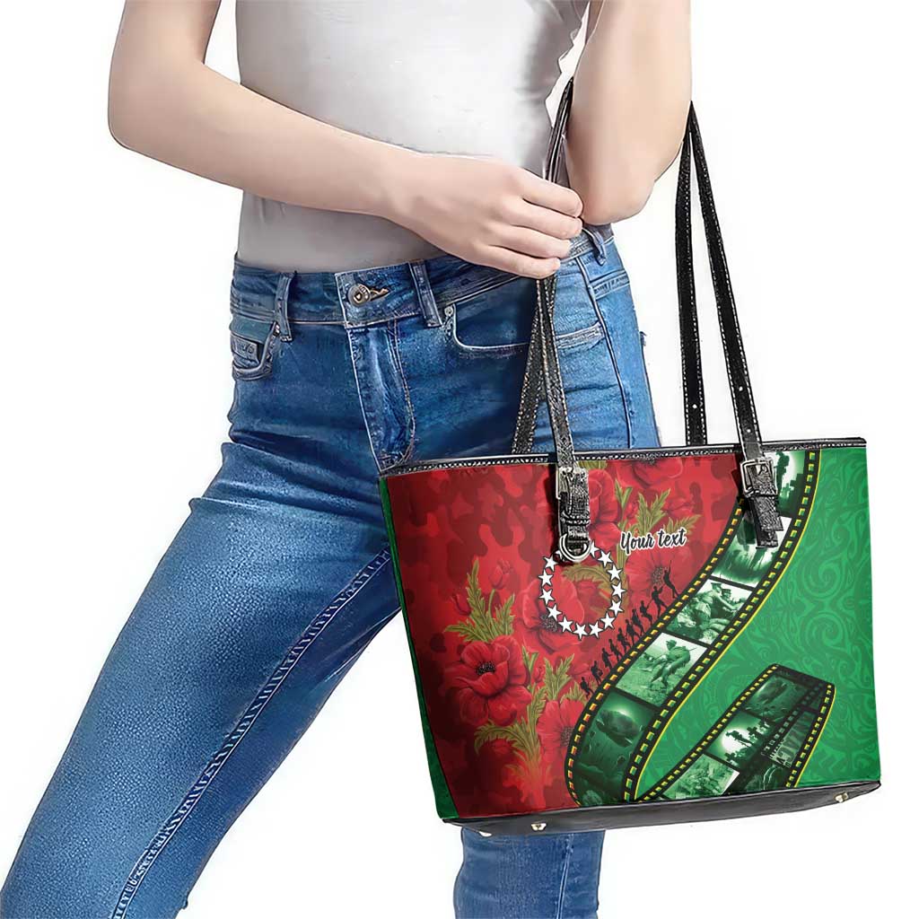 Personalised Cook Islands ANZAC 1915-2026 Filmstrip Leather Tote Bag Lest We Forget 25 April