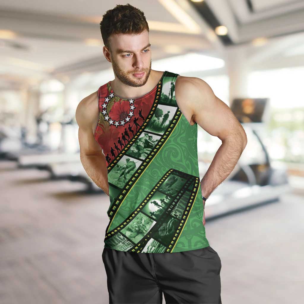 Personalised Cook Islands ANZAC 1915-2026 Filmstrip Men Tank Top Lest We Forget 25 April LT9 Green - Polynesian Pride