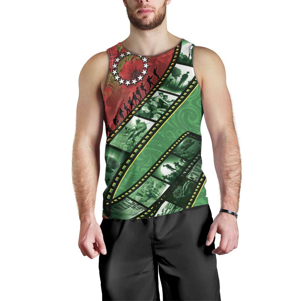 Personalised Cook Islands ANZAC 1915-2026 Filmstrip Men Tank Top Lest We Forget 25 April LT9 - Polynesian Pride