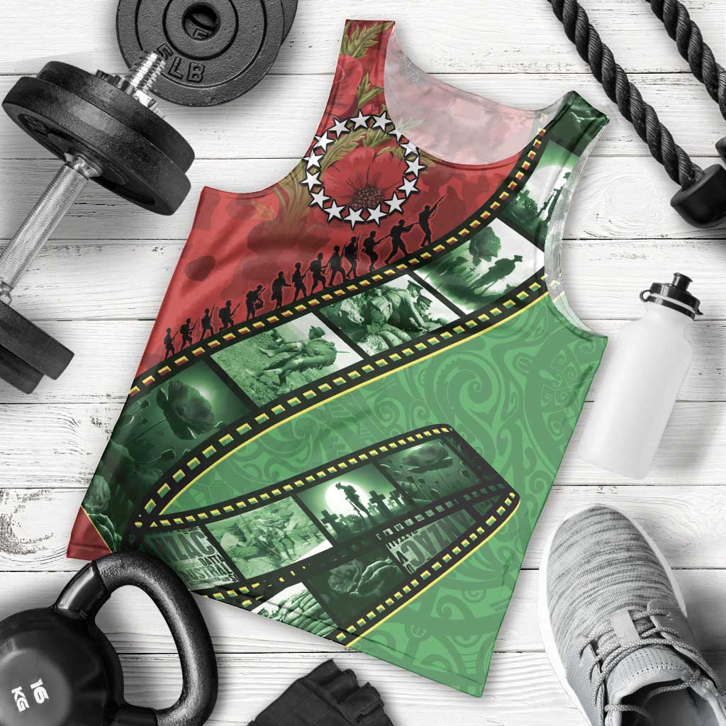 Personalised Cook Islands ANZAC 1915-2026 Filmstrip Men Tank Top Lest We Forget 25 April LT9 - Polynesian Pride