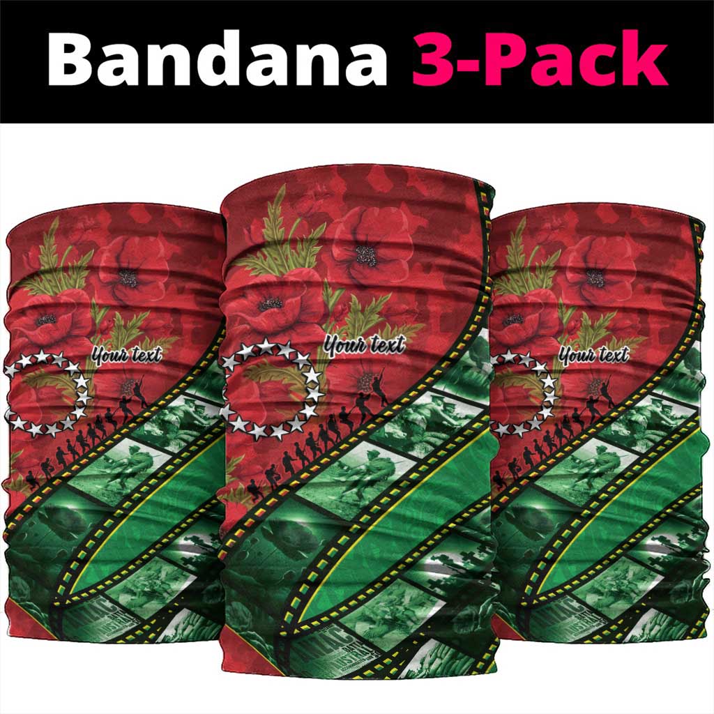 Personalised Cook Islands ANZAC 1915-2026 Filmstrip Neck Gaiter Lest We Forget 25 April LT9 package One Size: 25*50cm Green - Polynesian Pride