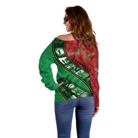 Personalised Cook Islands ANZAC 1915-2026 Filmstrip Off Shoulder Sweater Lest We Forget 25 April LT9 - Polynesian Pride