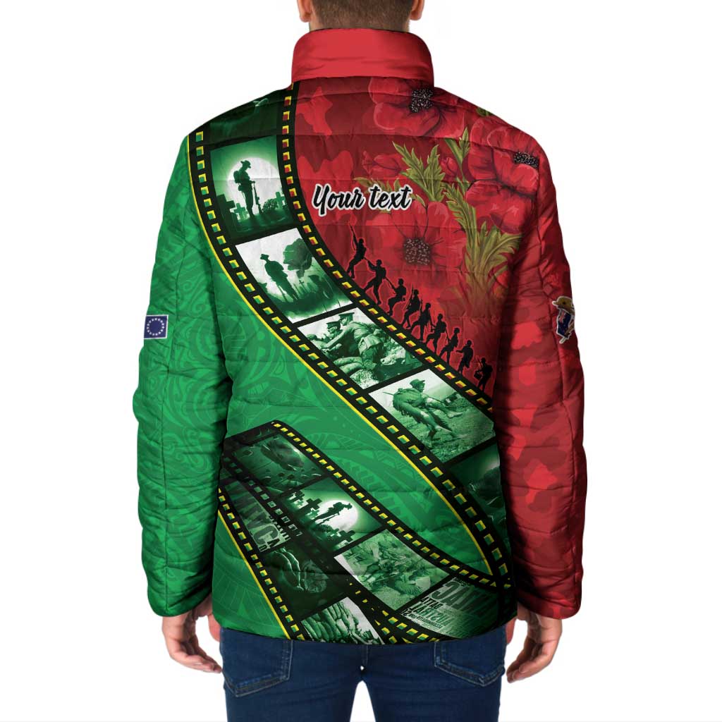 Personalised Cook Islands ANZAC 1915-2026 Filmstrip Padded Jacket Lest We Forget 25 April
