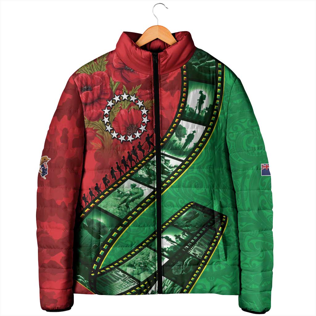 Personalised Cook Islands ANZAC 1915-2026 Filmstrip Padded Jacket Lest We Forget 25 April