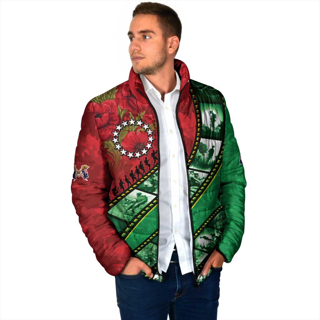 Personalised Cook Islands ANZAC 1915-2026 Filmstrip Padded Jacket Lest We Forget 25 April
