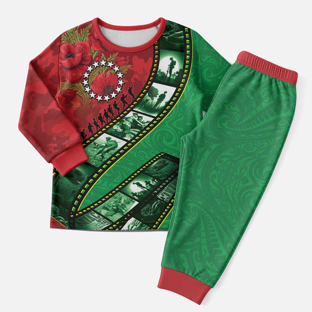 Personalised Cook Islands ANZAC 1915-2026 Filmstrip Pajama Set Lest We Forget 25 April LT9 Men Green - Polynesian Pride