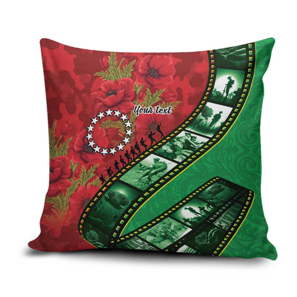 Personalised Cook Islands ANZAC 1915-2026 Filmstrip Pillow Cover Lest We Forget 25 April LT9 Green - Polynesian Pride