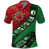 Personalised Cook Islands ANZAC 1915-2026 Filmstrip Polo Shirt Lest We Forget 25 April LT9 Green - Polynesian Pride