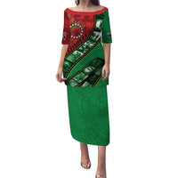 Personalised Cook Islands ANZAC 1915-2026 Filmstrip Puletasi Lest We Forget 25 April LT9 Long Dress Green - Polynesian Pride