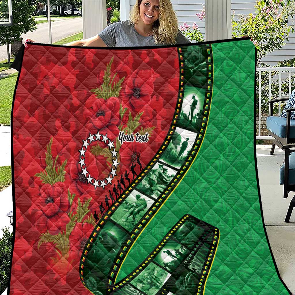 Personalised Cook Islands ANZAC 1915-2026 Filmstrip Quilt Lest We Forget 25 April LT9 Green - Polynesian Pride