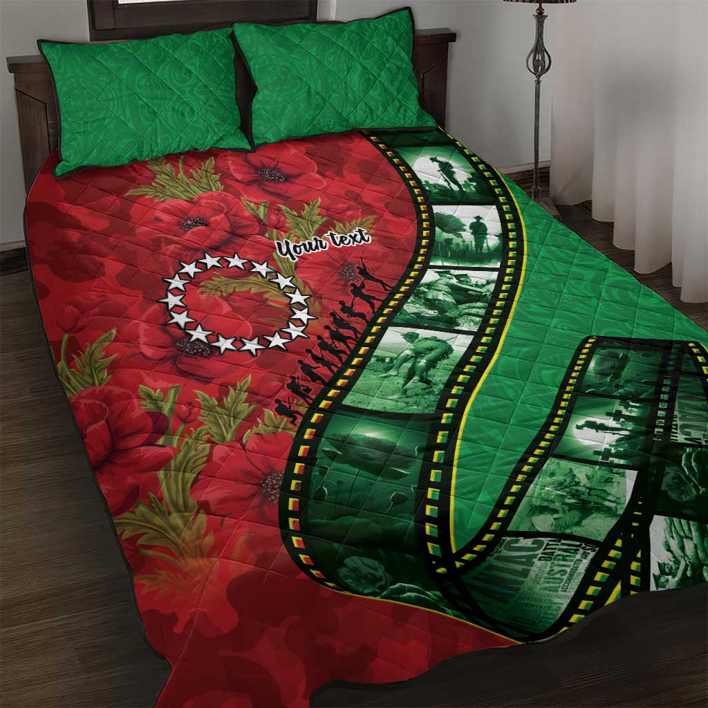 Personalised Cook Islands ANZAC 1915-2026 Filmstrip Quilt Bed Set Lest We Forget 25 April LT9 Green - Polynesian Pride