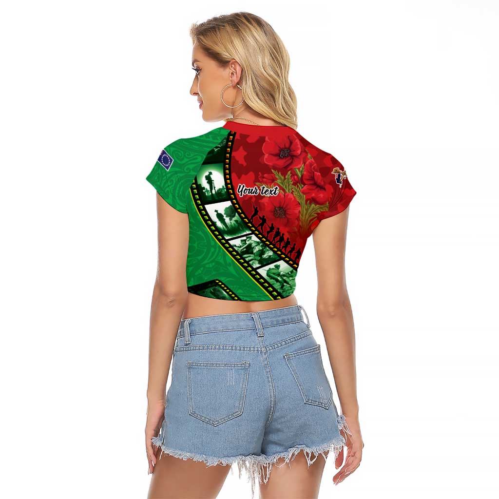 Personalised Cook Islands ANZAC 1915-2026 Filmstrip Raglan Cropped T Shirt Lest We Forget 25 April LT9 - Polynesian Pride
