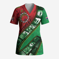 Personalised Cook Islands ANZAC 1915-2026 Filmstrip Scrub Top Lest We Forget 25 April LT9 Adult Green - Polynesian Pride