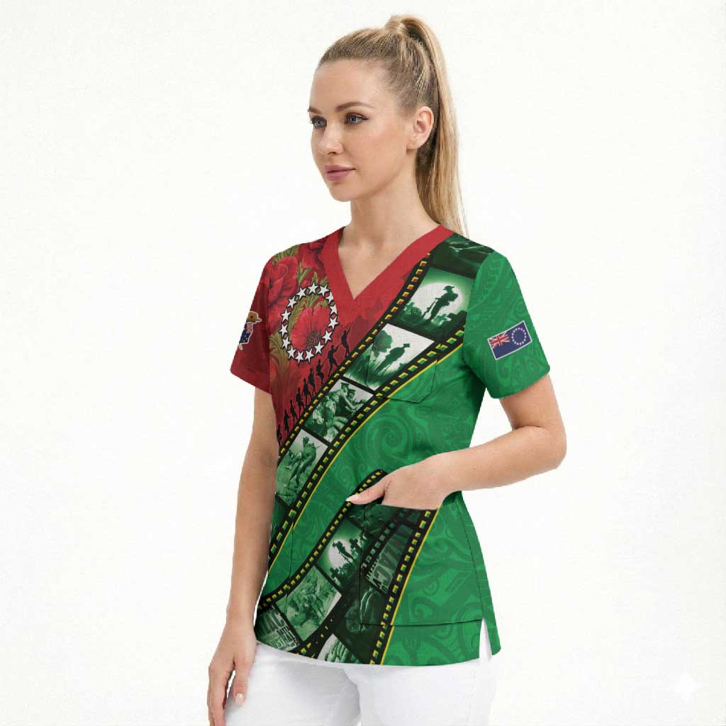 Personalised Cook Islands ANZAC 1915-2026 Filmstrip Scrub Top Lest We Forget 25 April LT9 - Polynesian Pride