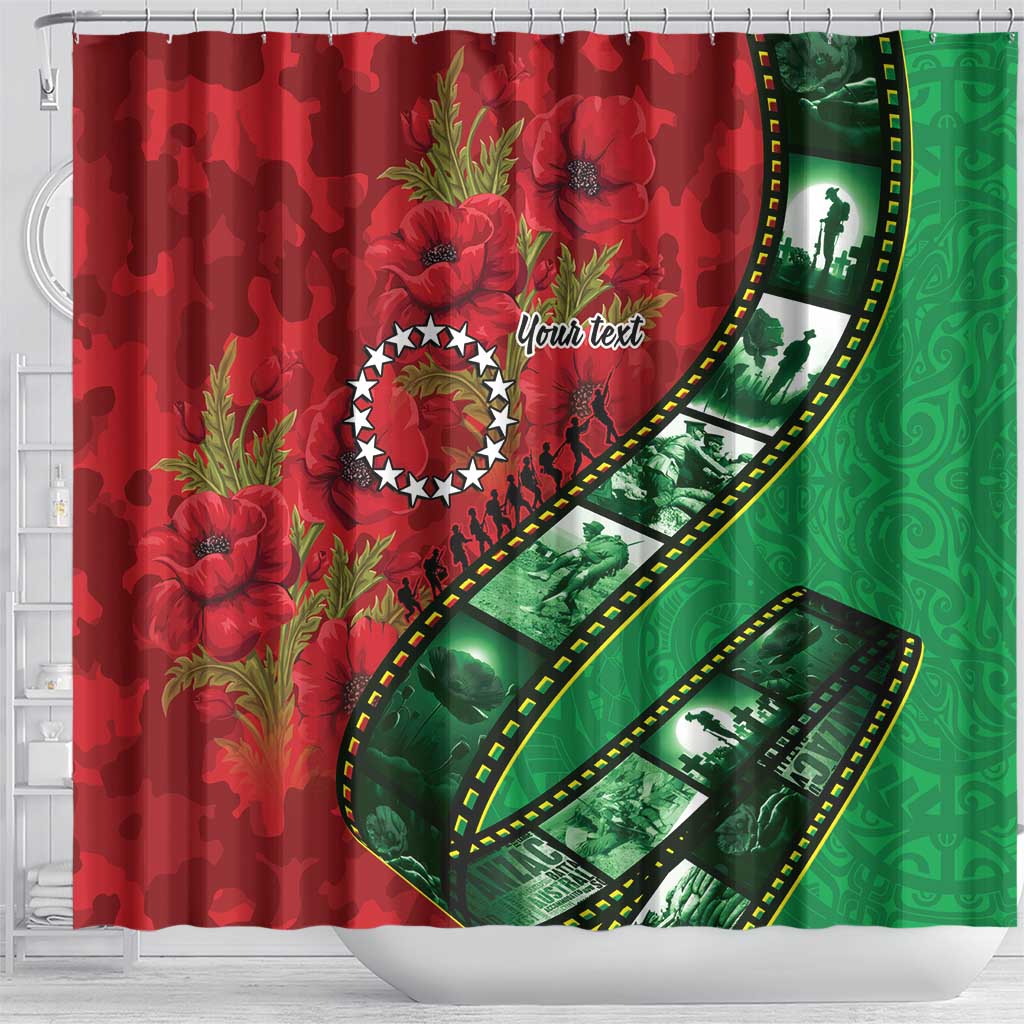 Personalised Cook Islands ANZAC 1915-2026 Filmstrip Shower Curtain Lest We Forget 25 April LT9 - Polynesian Pride