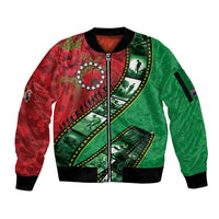 Personalised Cook Islands ANZAC 1915-2026 Filmstrip Sleeve Zip Bomber Jacket Lest We Forget 25 April LT9 Unisex Green - Polynesian Pride