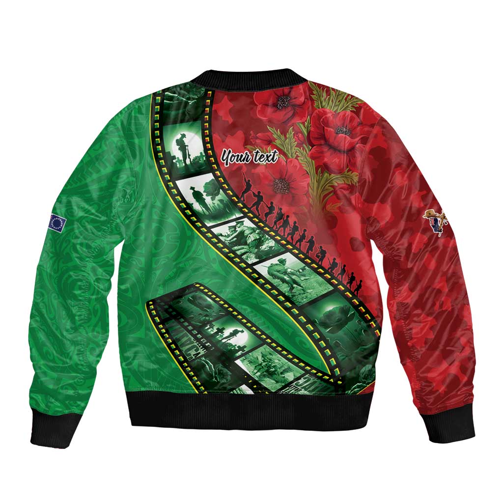 Personalised Cook Islands ANZAC 1915-2026 Filmstrip Sleeve Zip Bomber Jacket Lest We Forget 25 April LT9 - Polynesian Pride