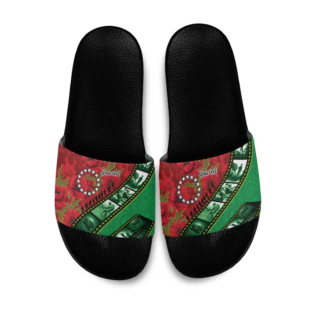 Personalised Cook Islands ANZAC 1915-2026 Filmstrip Slide Sandals Lest We Forget 25 April LT9 Green - Polynesian Pride