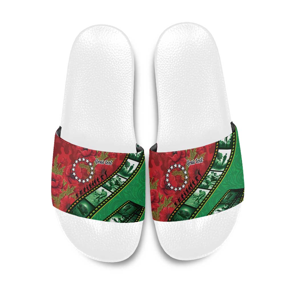 Personalised Cook Islands ANZAC 1915-2026 Filmstrip Slide Sandals Lest We Forget 25 April LT9 Green - Polynesian Pride