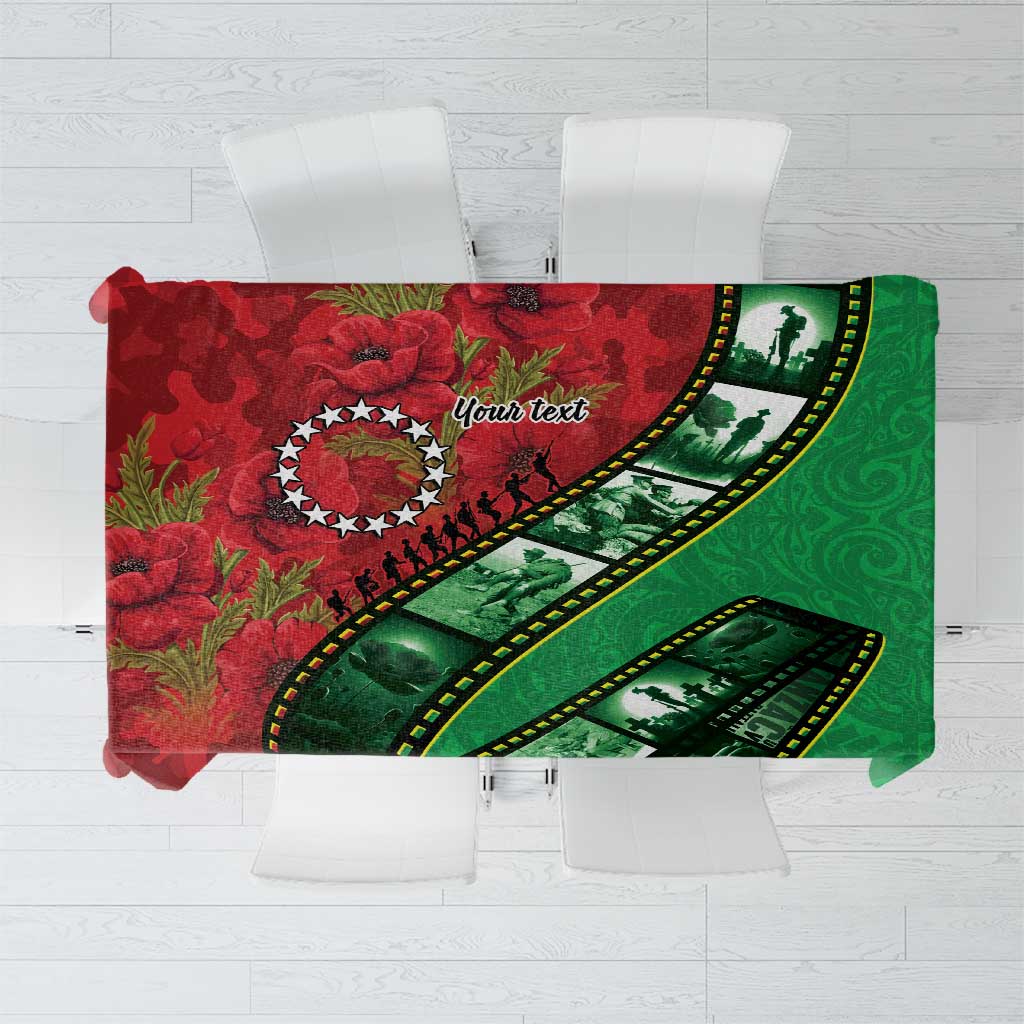 Personalised Cook Islands ANZAC 1915-2026 Filmstrip Tablecloth Lest We Forget 25 April LT9 Green - Polynesian Pride