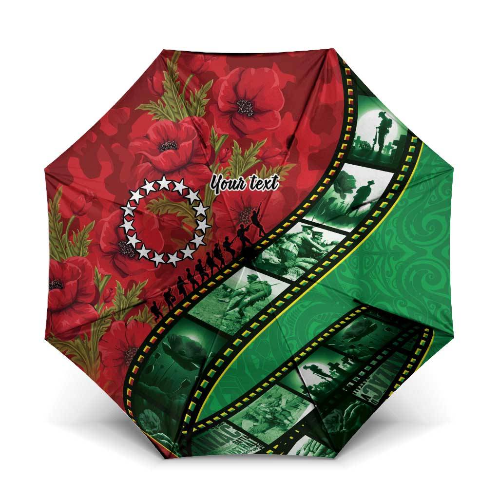 Personalised Cook Islands ANZAC 1915-2026 Filmstrip Umbrella Lest We Forget 25 April LT9 One Size Folded 11.42 inch Opened Diameter 37.4 inch Green - Polynesian Pride