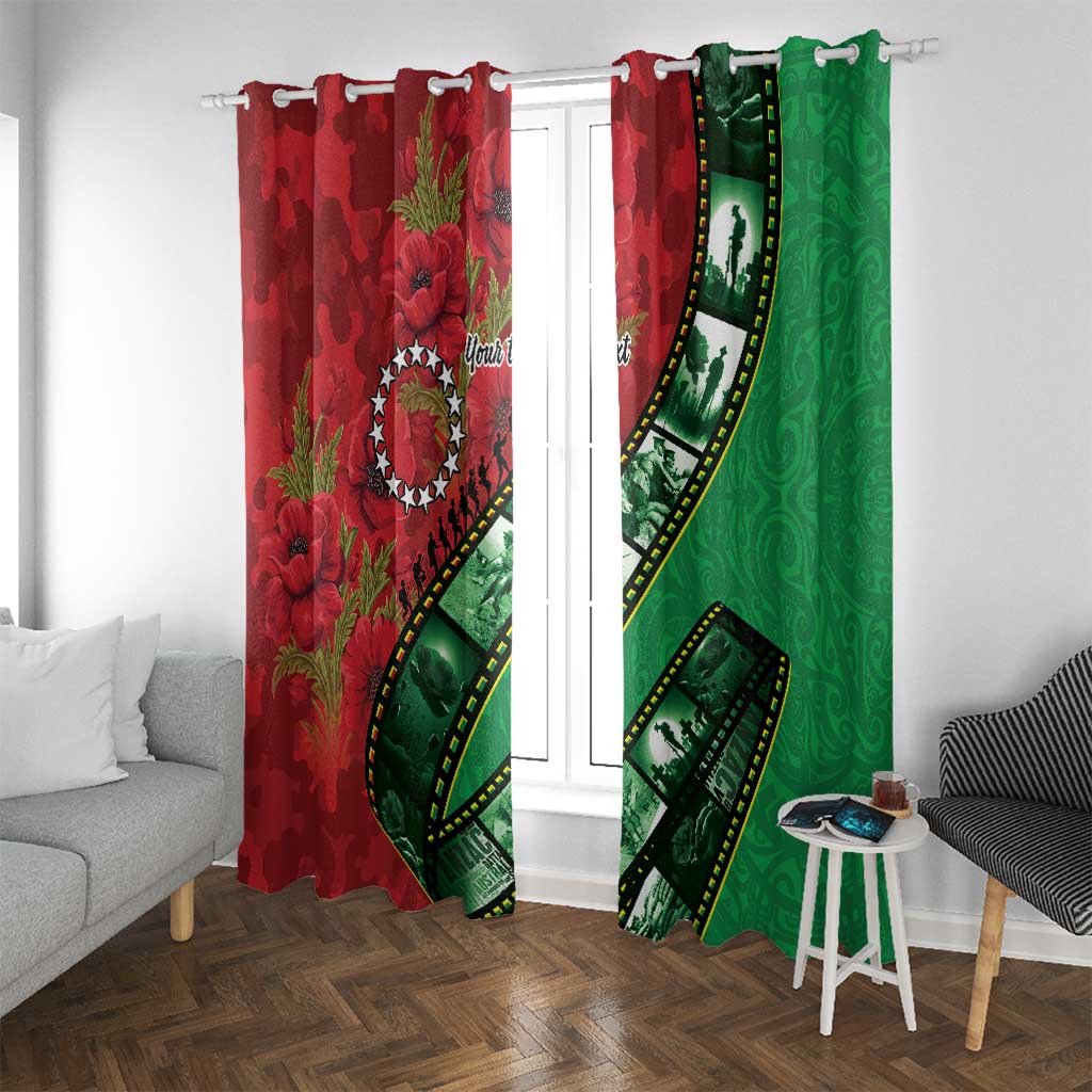 Personalised Cook Islands ANZAC 1915-2026 Filmstrip Window Curtain Lest We Forget 25 April LT9 With Grommets Green - Polynesian Pride